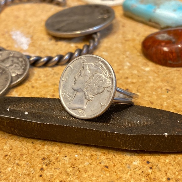 Mercury Dime Silver Ring 1943 Sterling Silver Band Handmade - Picture 2 of 4